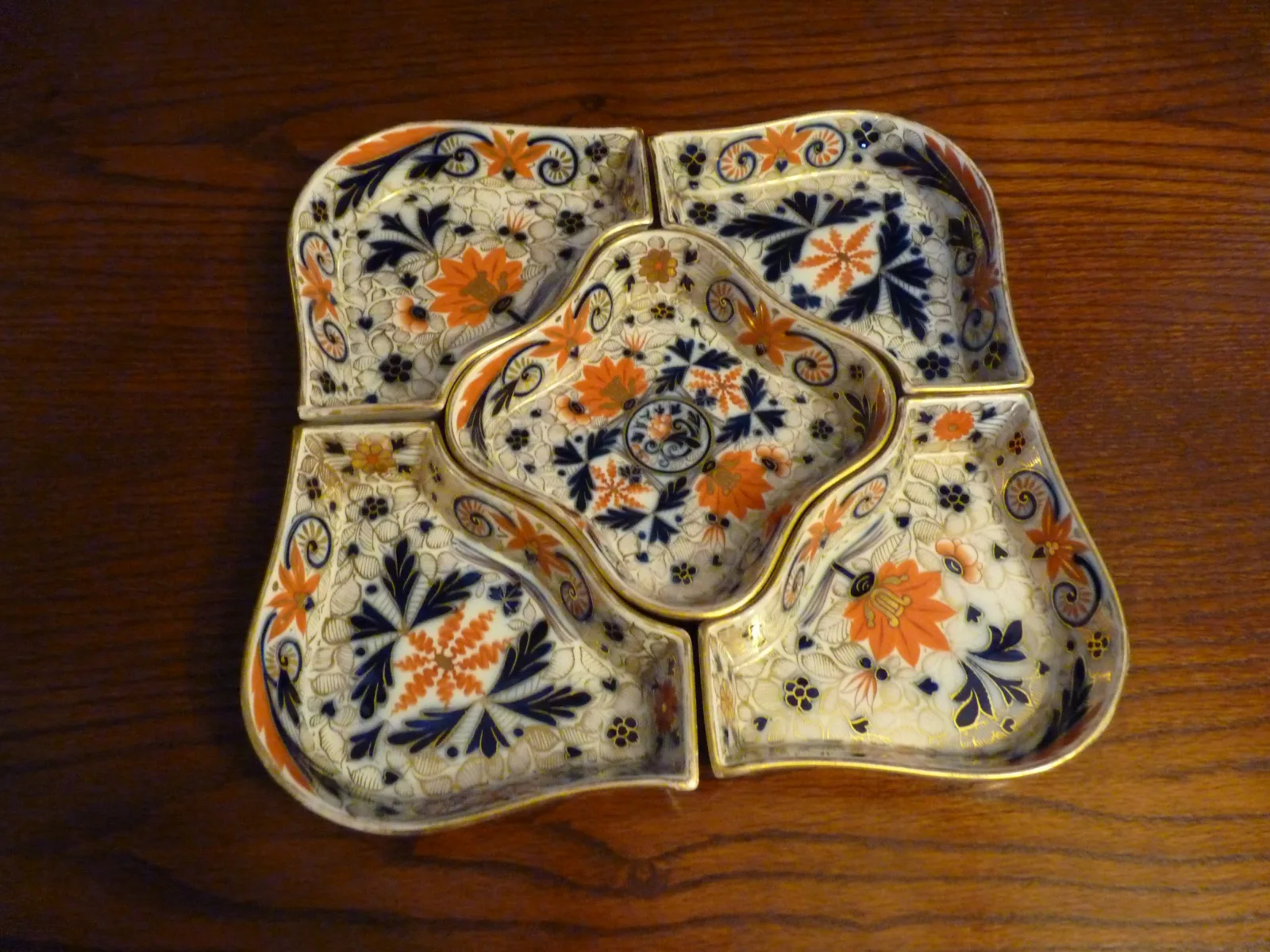 Flow Blue Polychrome & Gold Hors D ’Oeuvre Set - Imari Colours - - Image 2