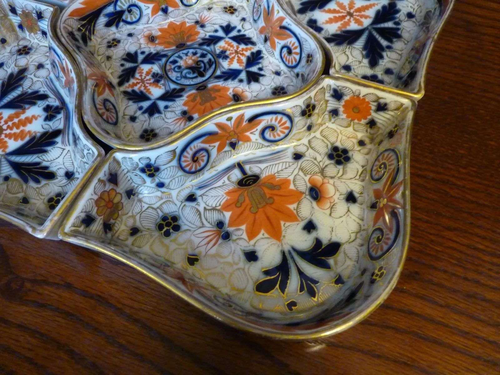 Flow Blue Polychrome & Gold Hors D ’Oeuvre Set - Imari Colours - - Image 4