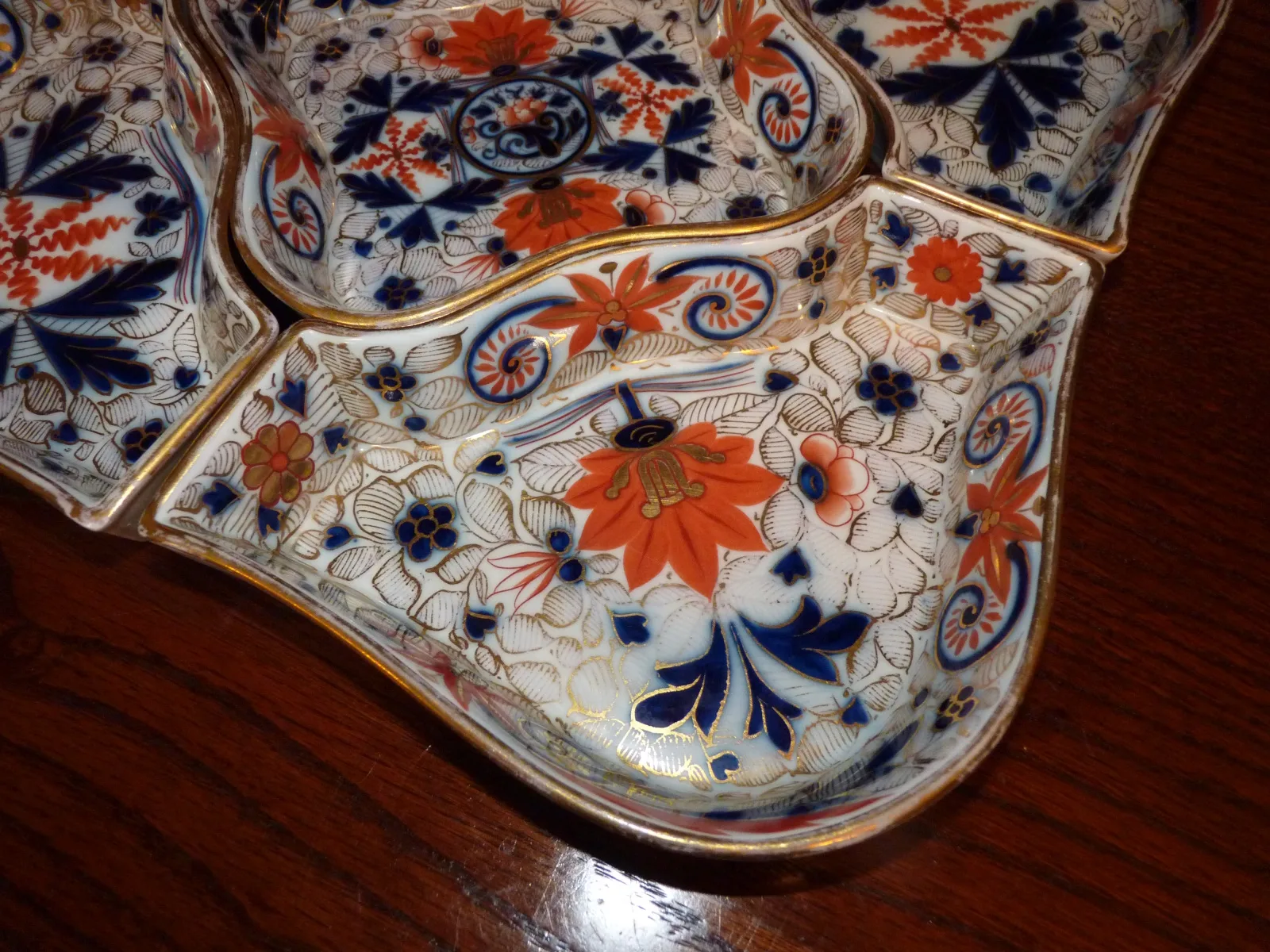 Flow Blue Polychrome & Gold Hors D ’Oeuvre Set - Imari Colours - - Image 5