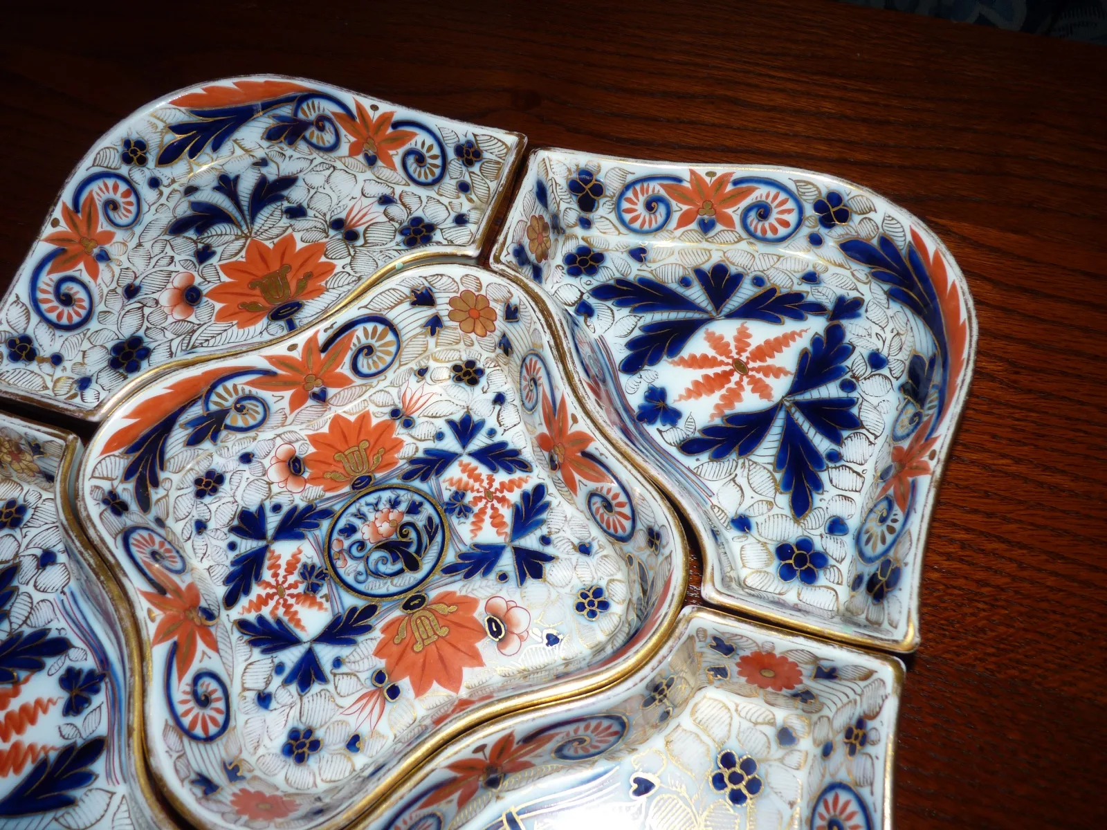 Flow Blue Polychrome & Gold Hors D ’Oeuvre Set - Imari Colours - - Image 6