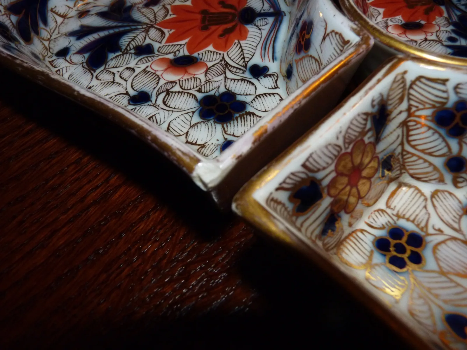 Flow Blue Polychrome & Gold Hors D ’Oeuvre Set - Imari Colours - - Image 9