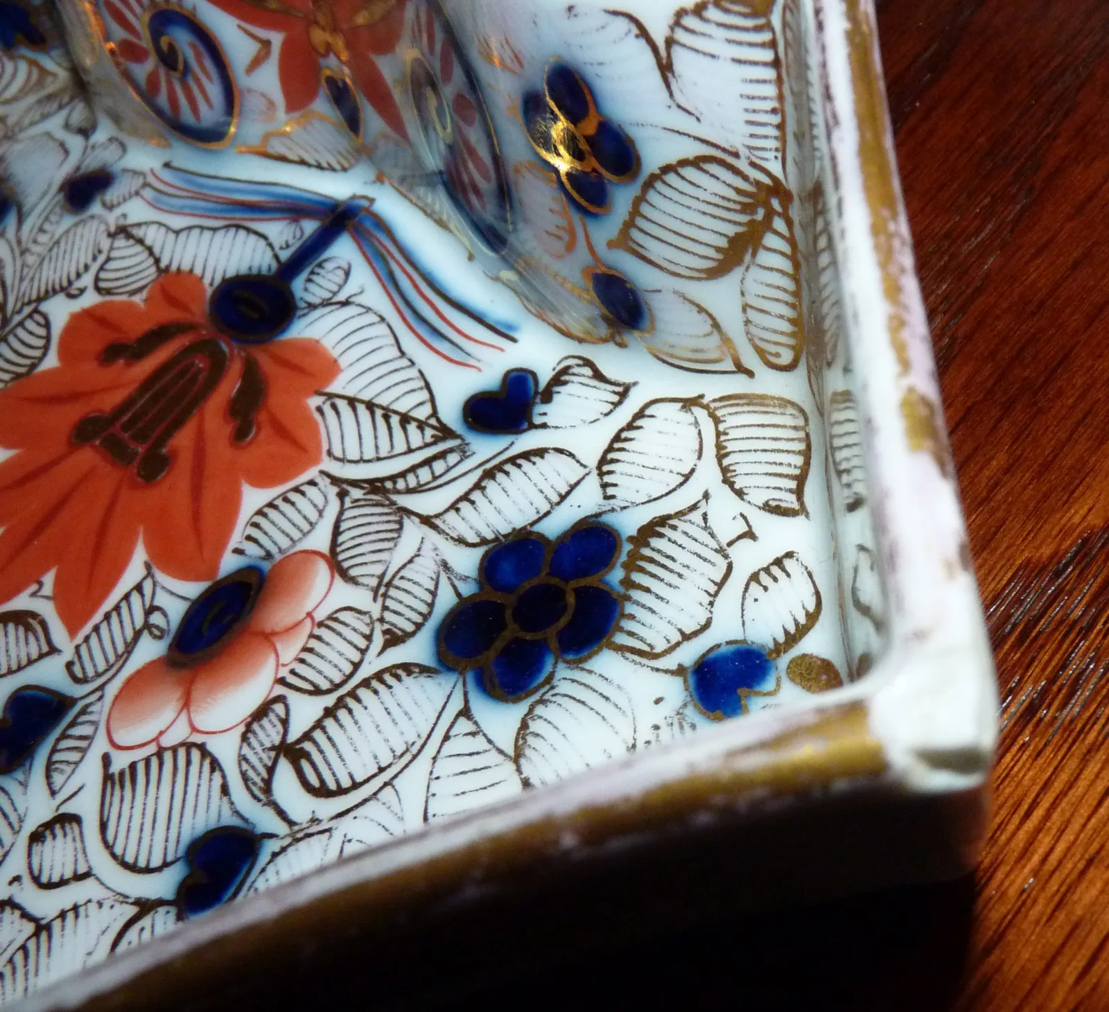 Flow Blue Polychrome & Gold Hors D ’Oeuvre Set - Imari Colours - - Image 10