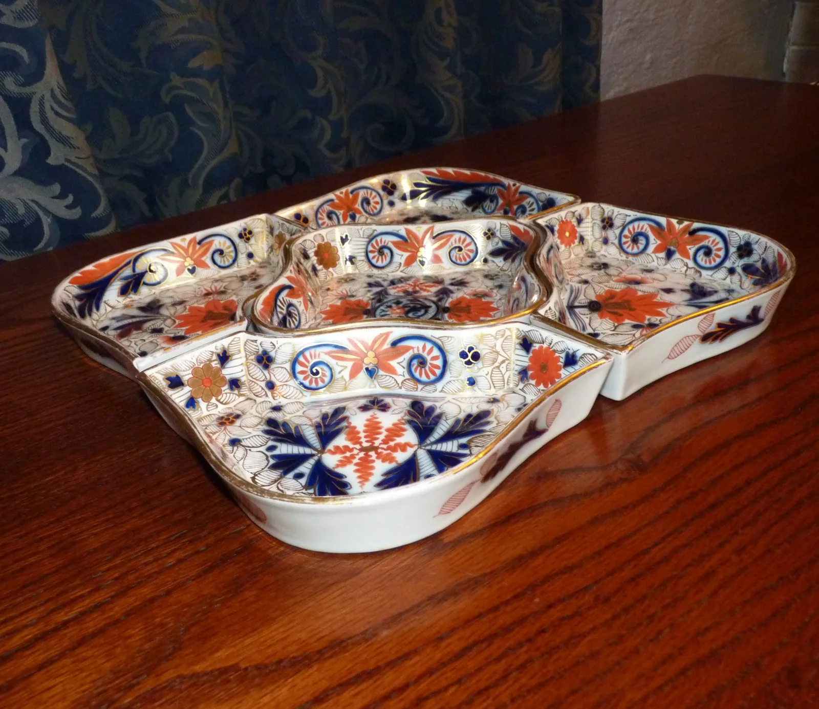 Flow Blue Polychrome & Gold Hors D ’Oeuvre Set - Imari Colours - - Image 11