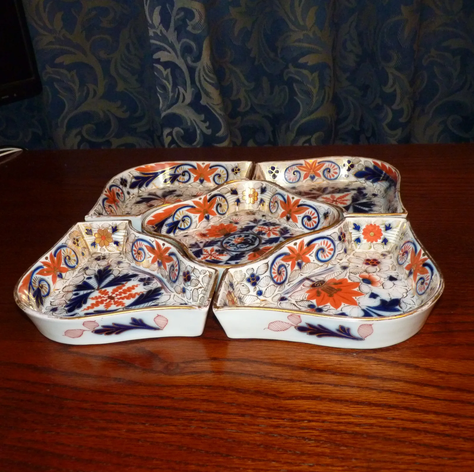 Flow Blue Polychrome & Gold Hors D ’Oeuvre Set - Imari Colours - - Image 12