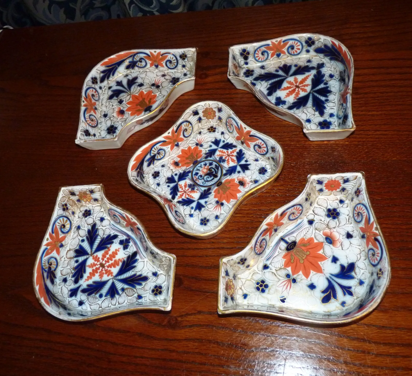 Flow Blue Polychrome & Gold Hors D ’Oeuvre Set - Imari Colours - - Image 13