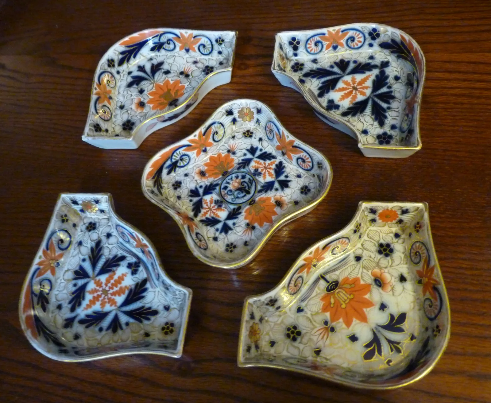 Flow Blue Polychrome & Gold Hors D ’Oeuvre Set - Imari Colours - - Image 14