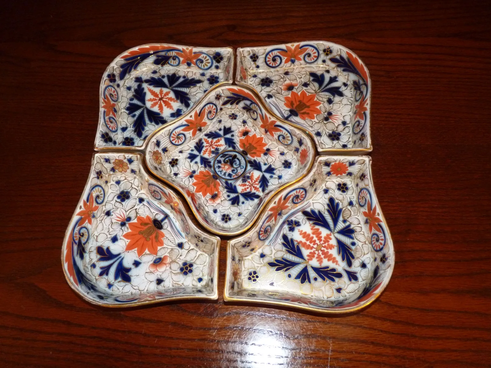 Flow Blue Polychrome & Gold Hors D ’Oeuvre Set - Imari Colours - - Image 17