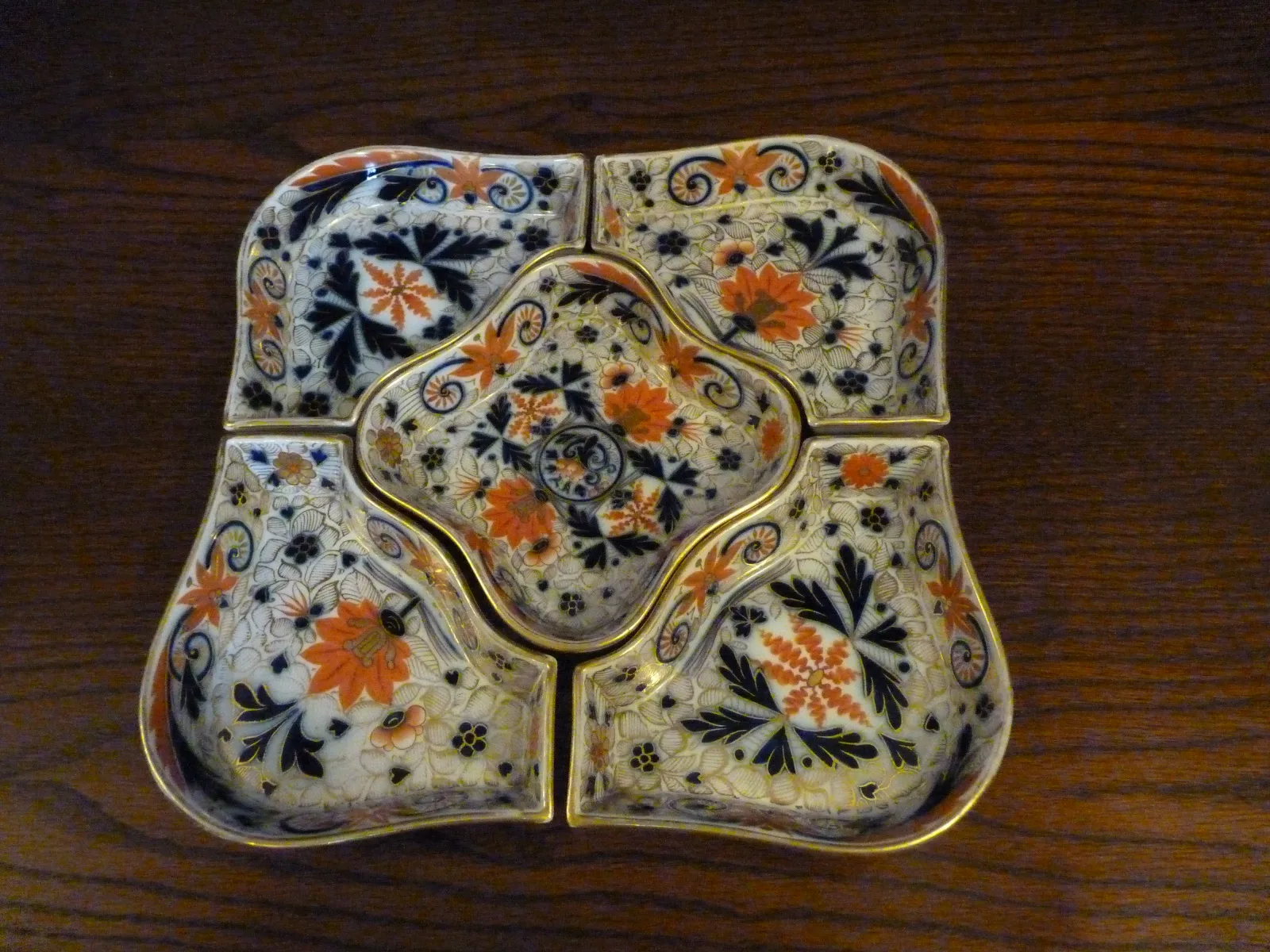 Flow Blue Polychrome & Gold Hors D ’Oeuvre Set - Imari Colours - - Image 18