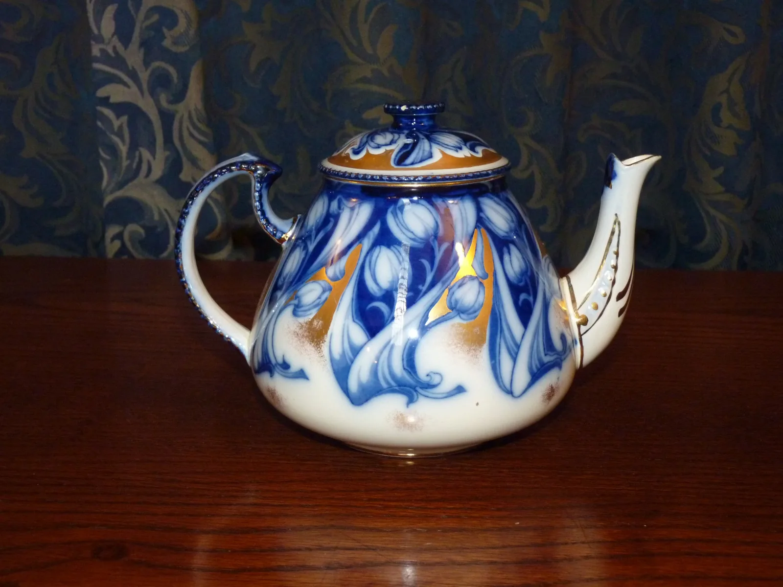 Flow Blue & Gold Teapot – “Florette” - Burgess & Leigh - Image 2