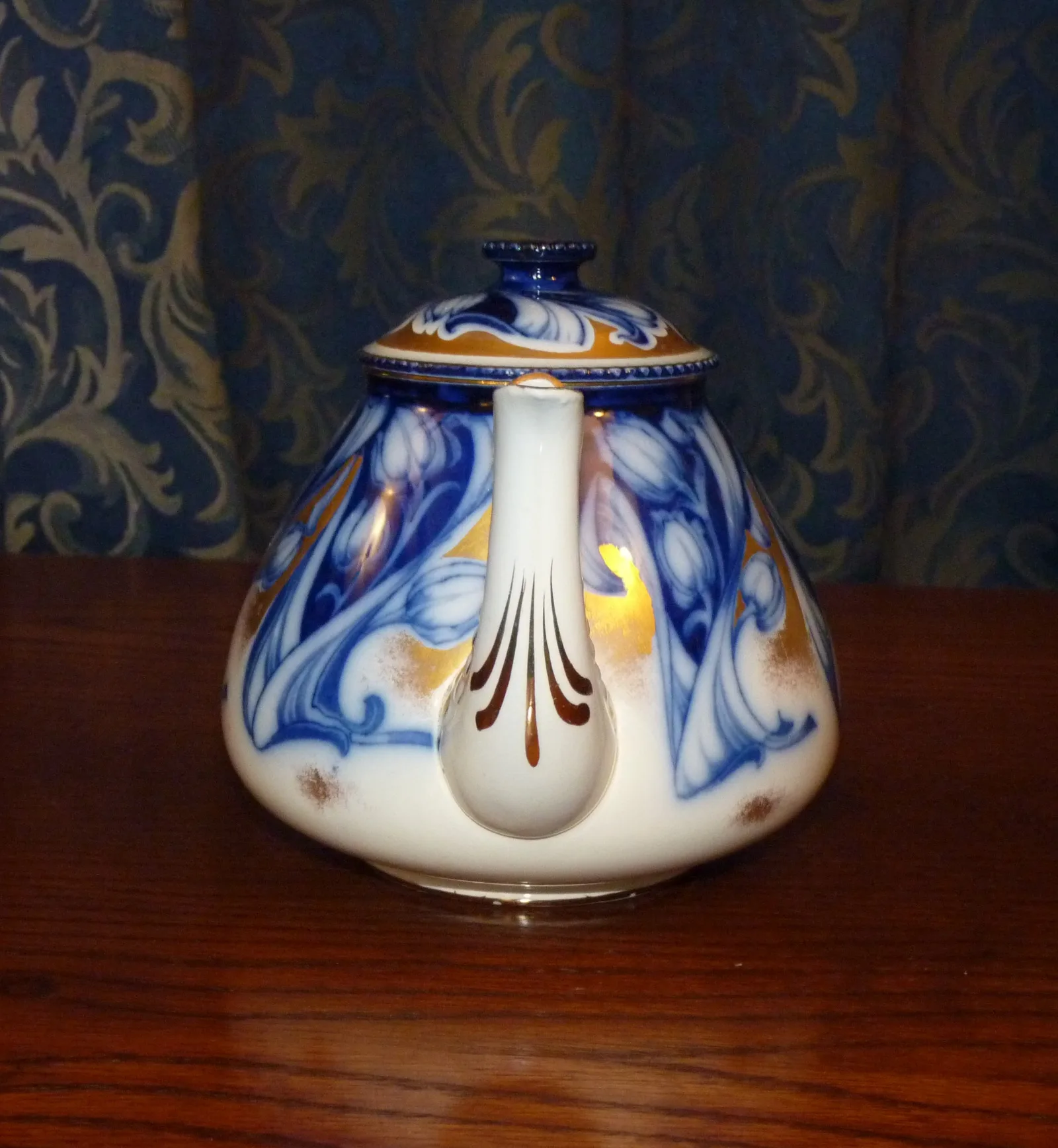 Flow Blue & Gold Teapot – “Florette” - Burgess & Leigh - Image 4