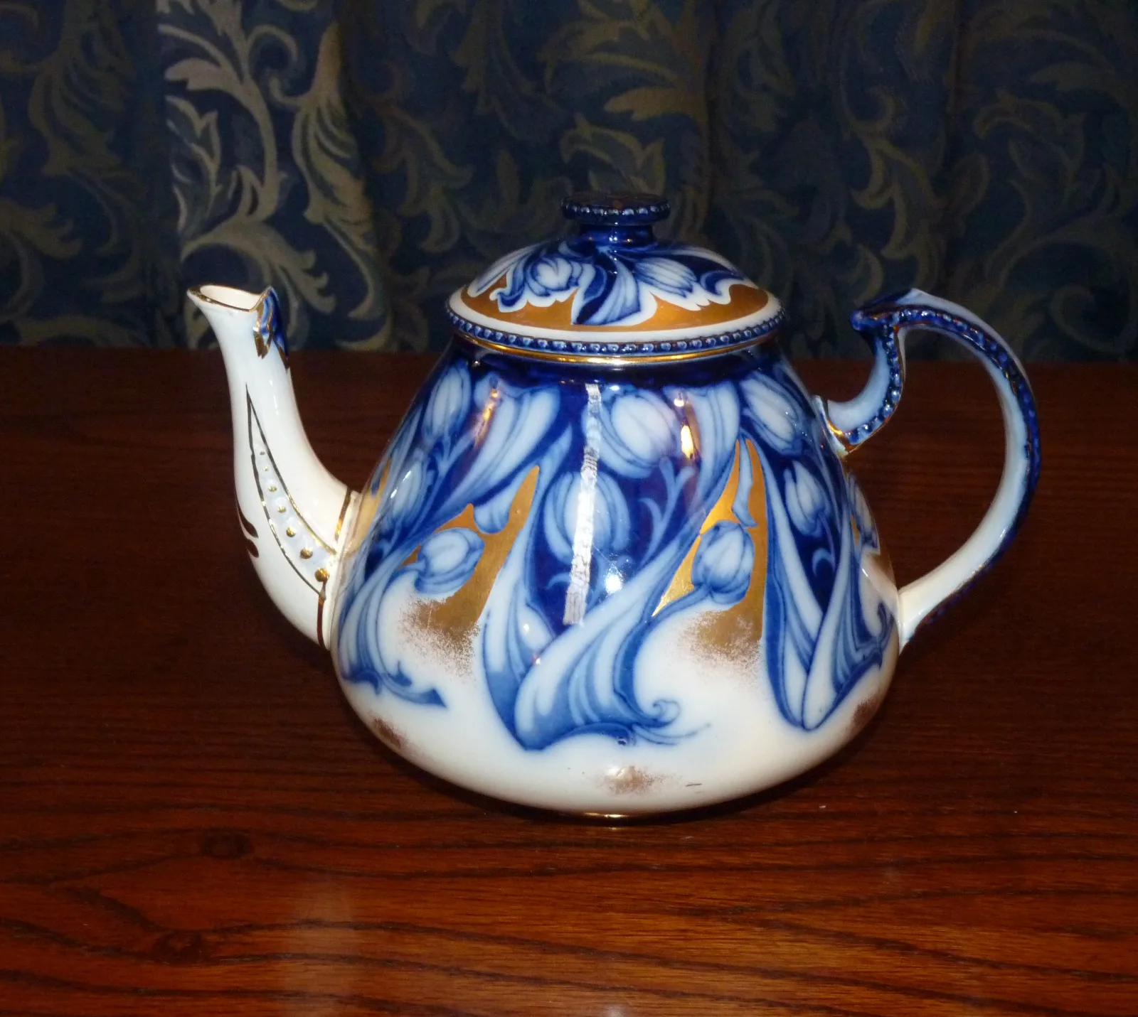 Flow Blue & Gold Teapot – “Florette” - Burgess & Leigh - Image 5