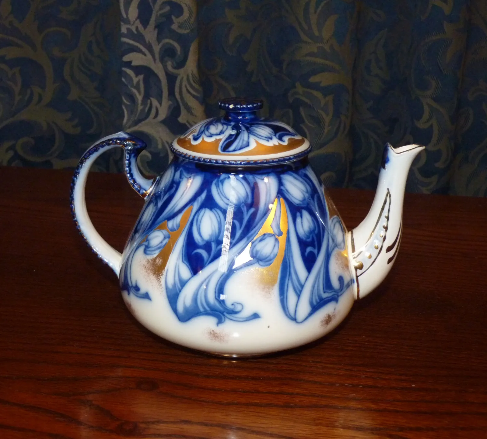 Flow Blue & Gold Teapot – “Florette” - Burgess & Leigh - Image 7