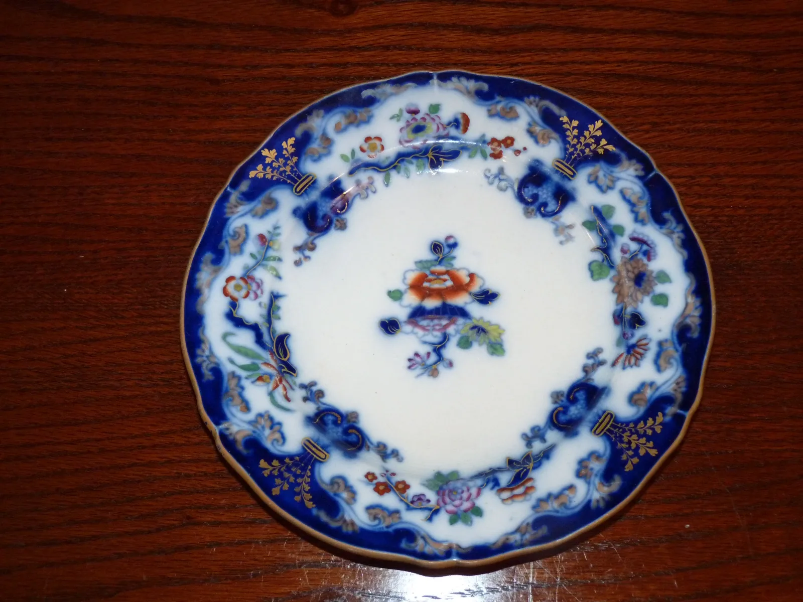 Flow Blue Polychrome Cake / Dessert Plate