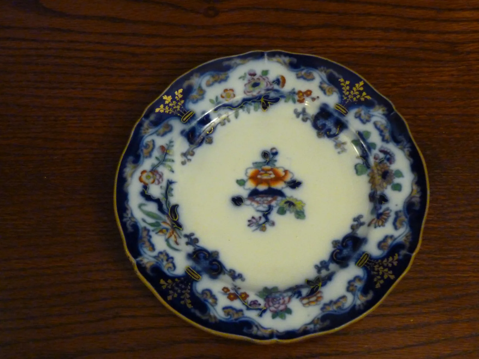 Flow Blue Polychrome Cake / Dessert Plate - Image 2