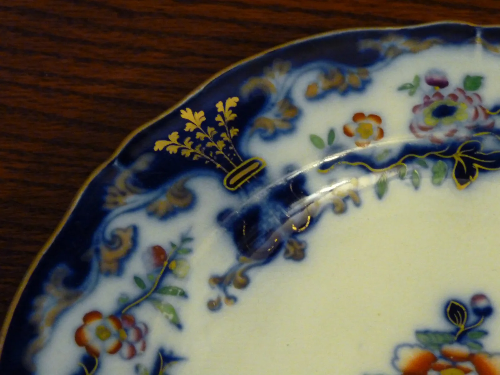 Flow Blue Polychrome Cake / Dessert Plate - Image 5