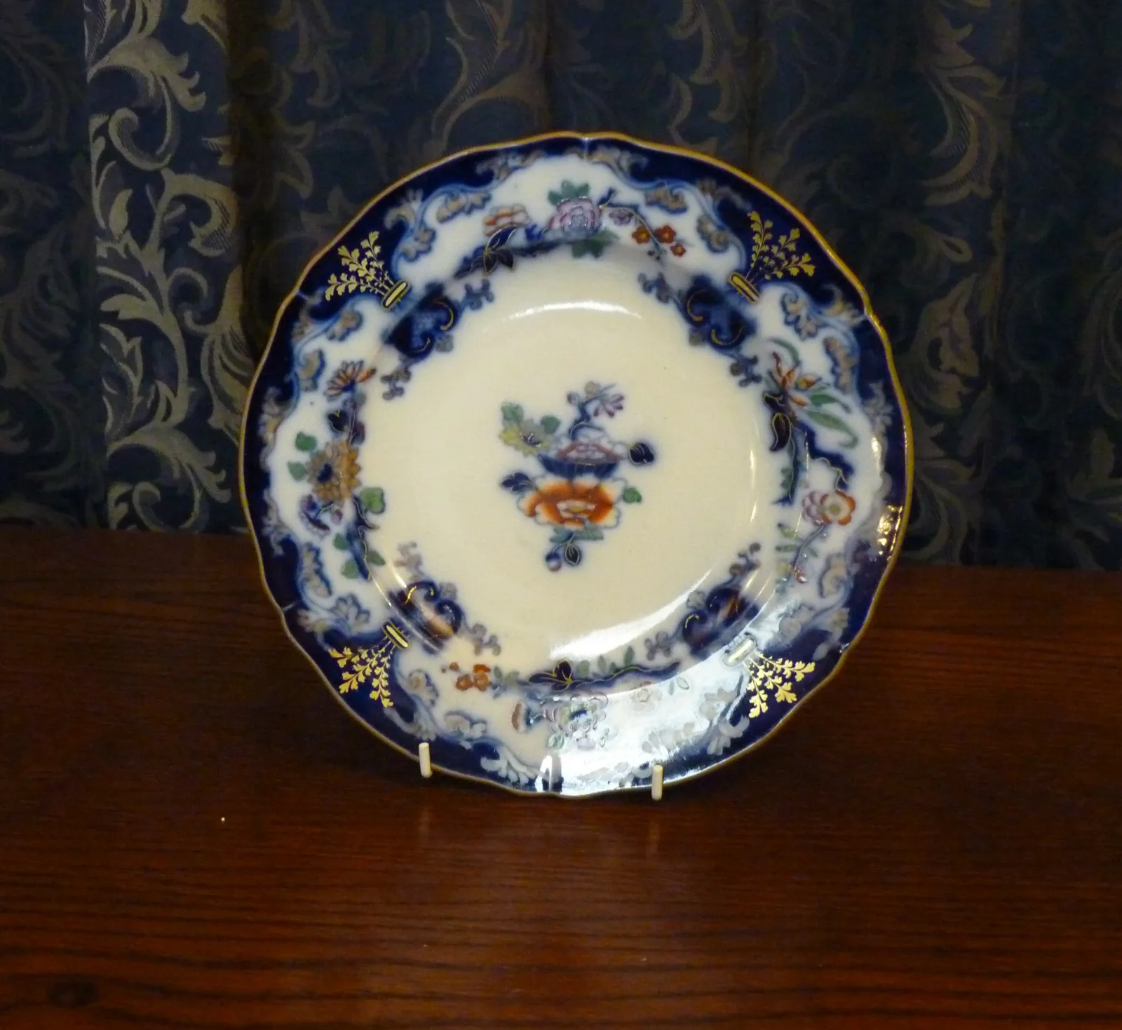 Flow Blue Polychrome Cake / Dessert Plate - Image 8