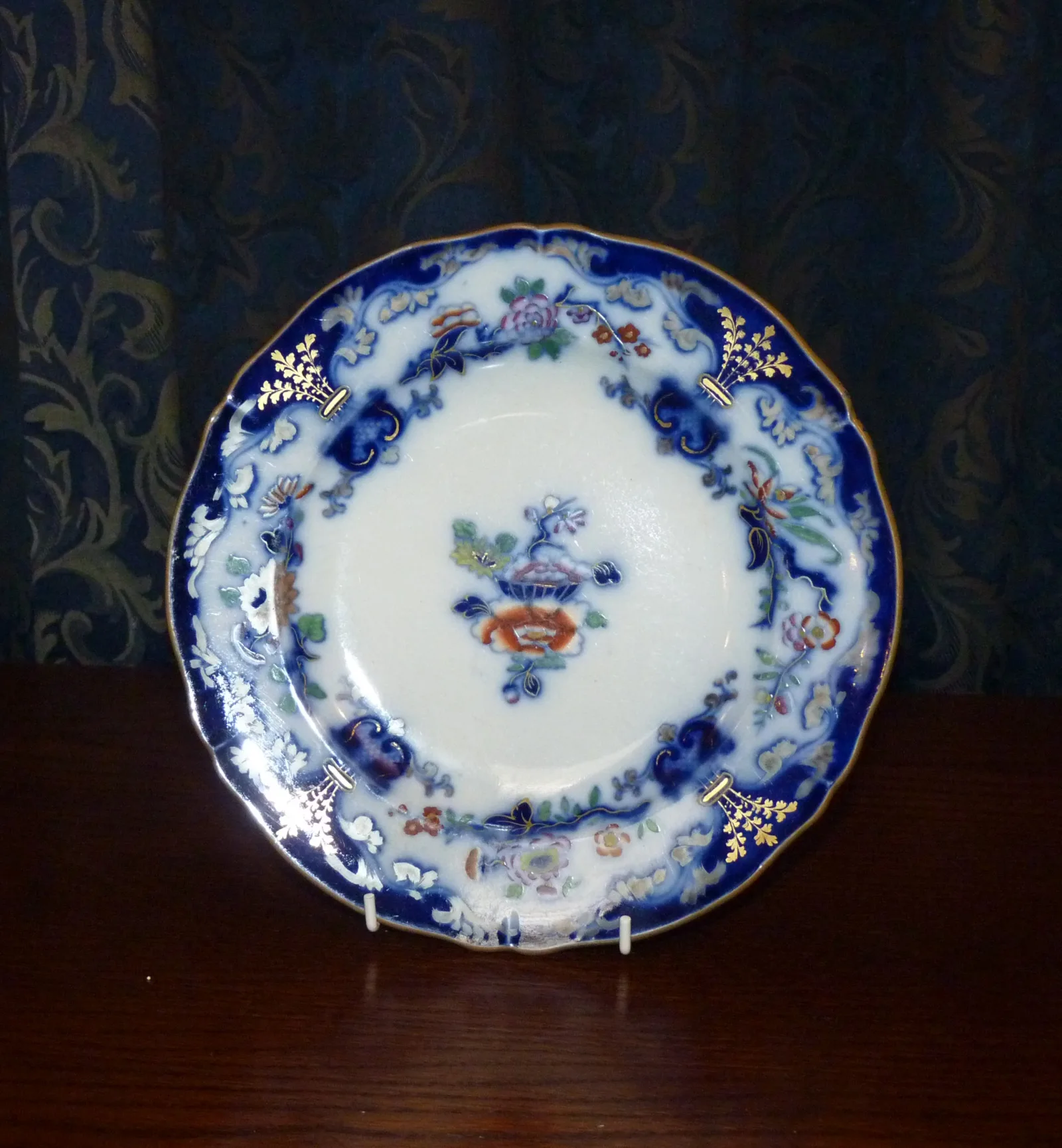 Flow Blue Polychrome Cake / Dessert Plate - Image 9