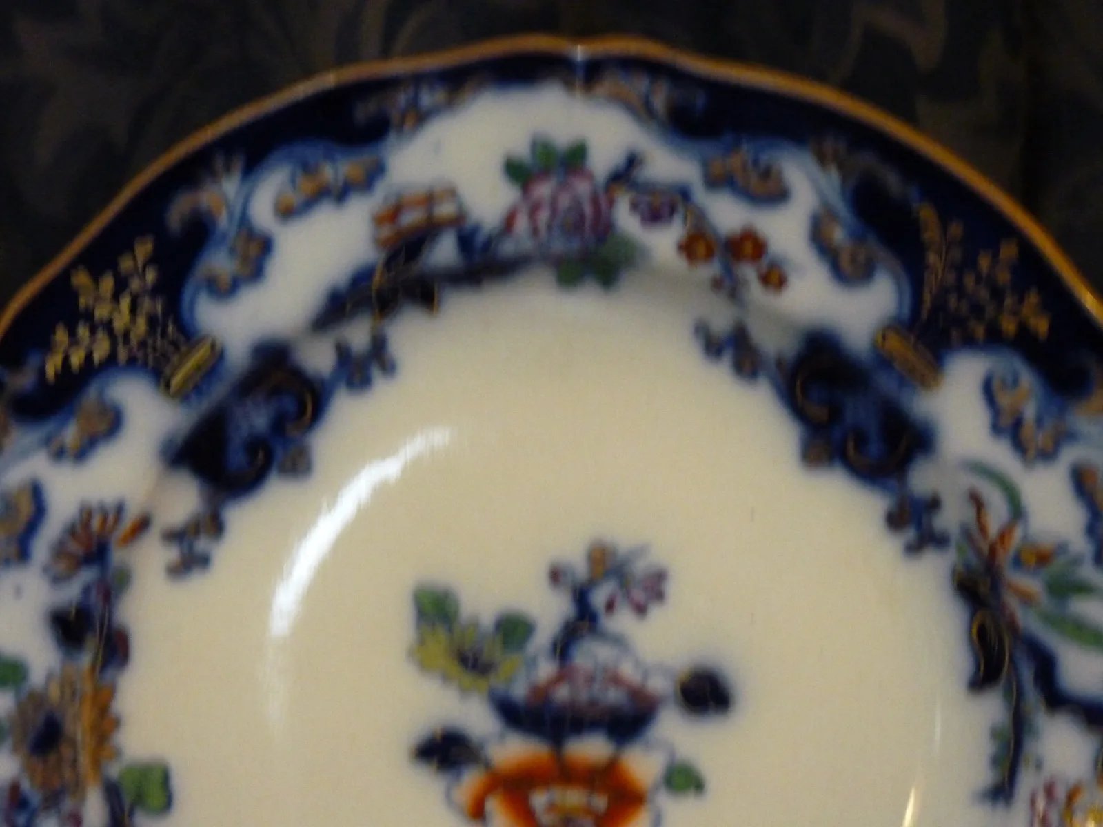 Flow Blue Polychrome Cake / Dessert Plate - Image 10