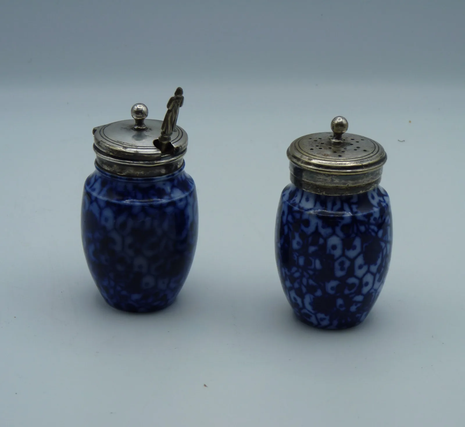 2 Flow Blue Condiment Pots -