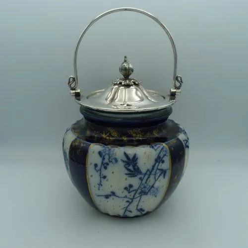 Flow Blue Cobalt & Gold Doulton Biscuit Barrel