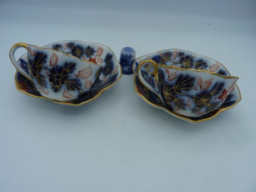 Pair of Flow Blue Polychrome Highlighted with gold Miniature Cups and Saucers - Image 5