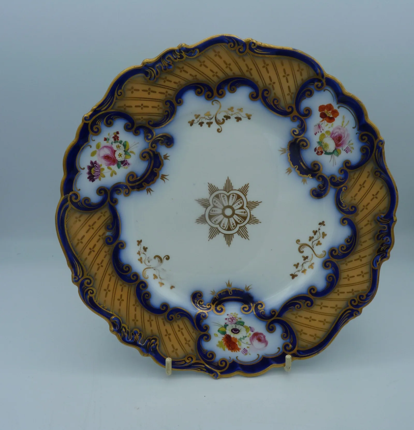 Dessert Plate in Flow Blue Polychrome & Peach Ground Inserts