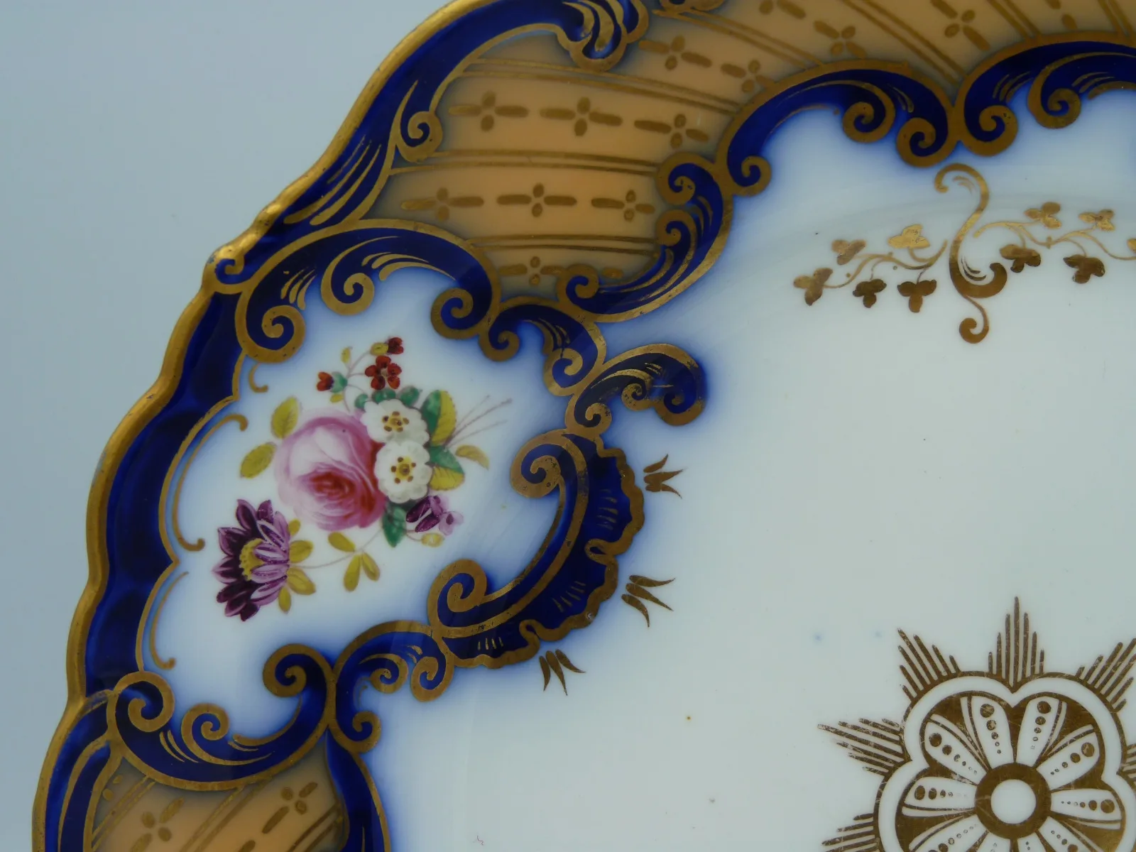Dessert Plate in Flow Blue Polychrome & Peach Ground Inserts - Image 9