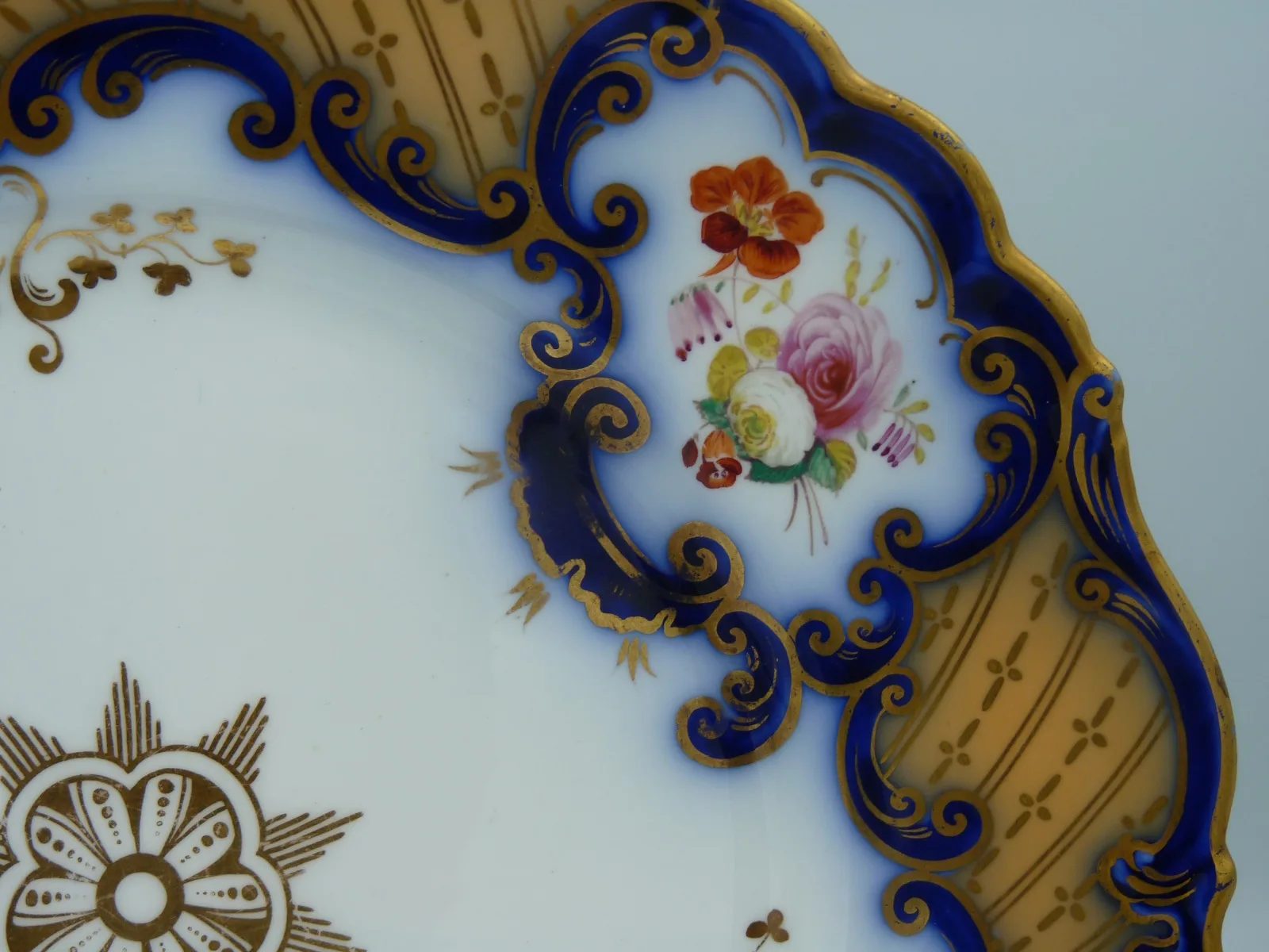 Dessert Plate in Flow Blue Polychrome & Peach Ground Inserts - Image 7
