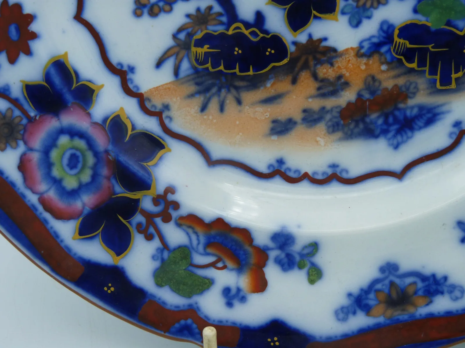 Beautiful Flow Blue & Polychrome Early Plate - Image 19