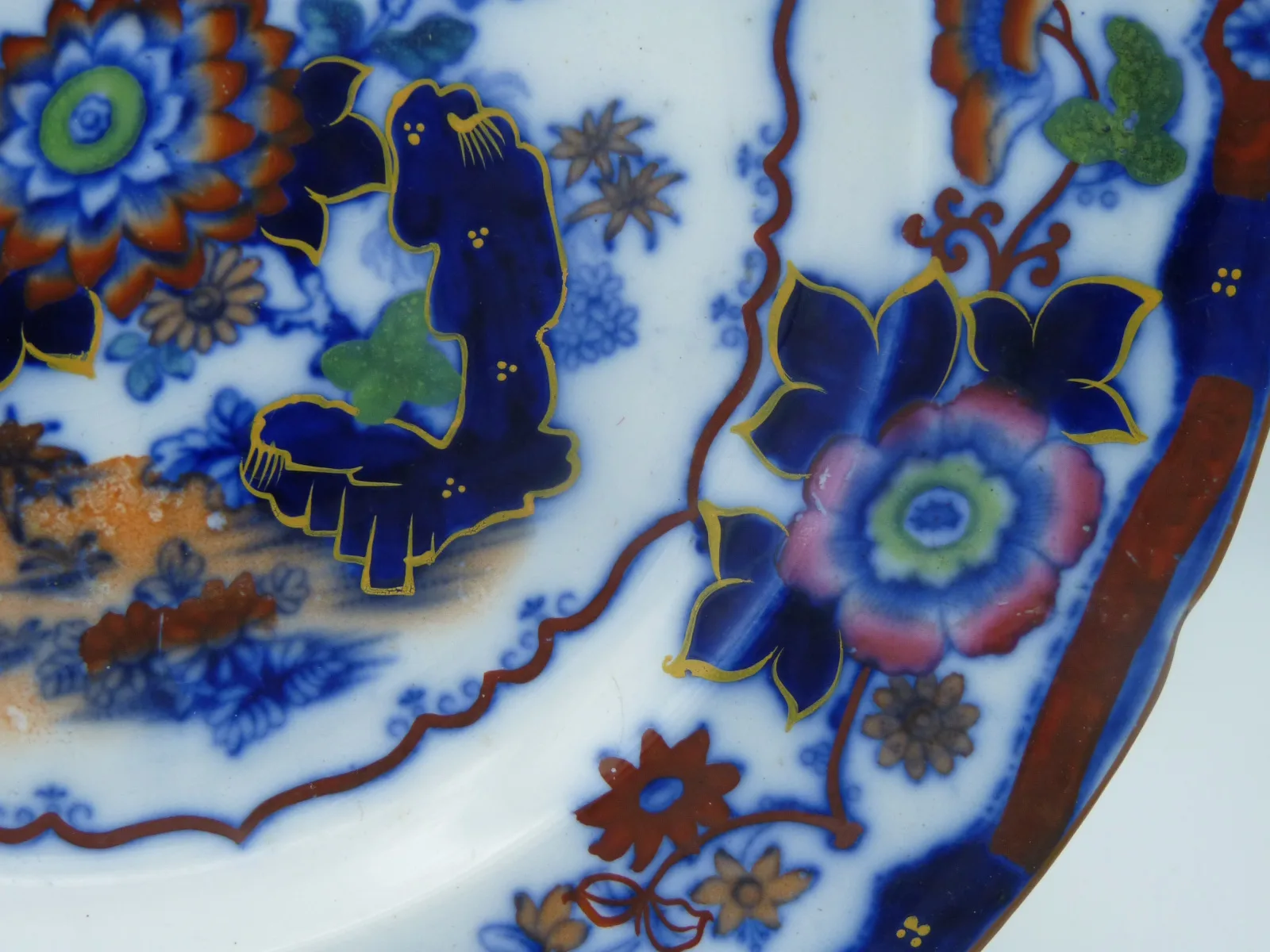 Beautiful Flow Blue & Polychrome Early Plate - Image 18