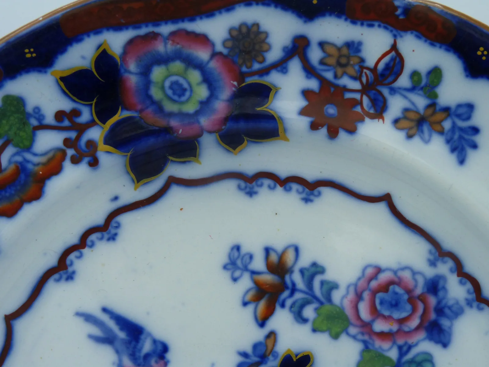 Beautiful Flow Blue & Polychrome Early Plate - Image 16