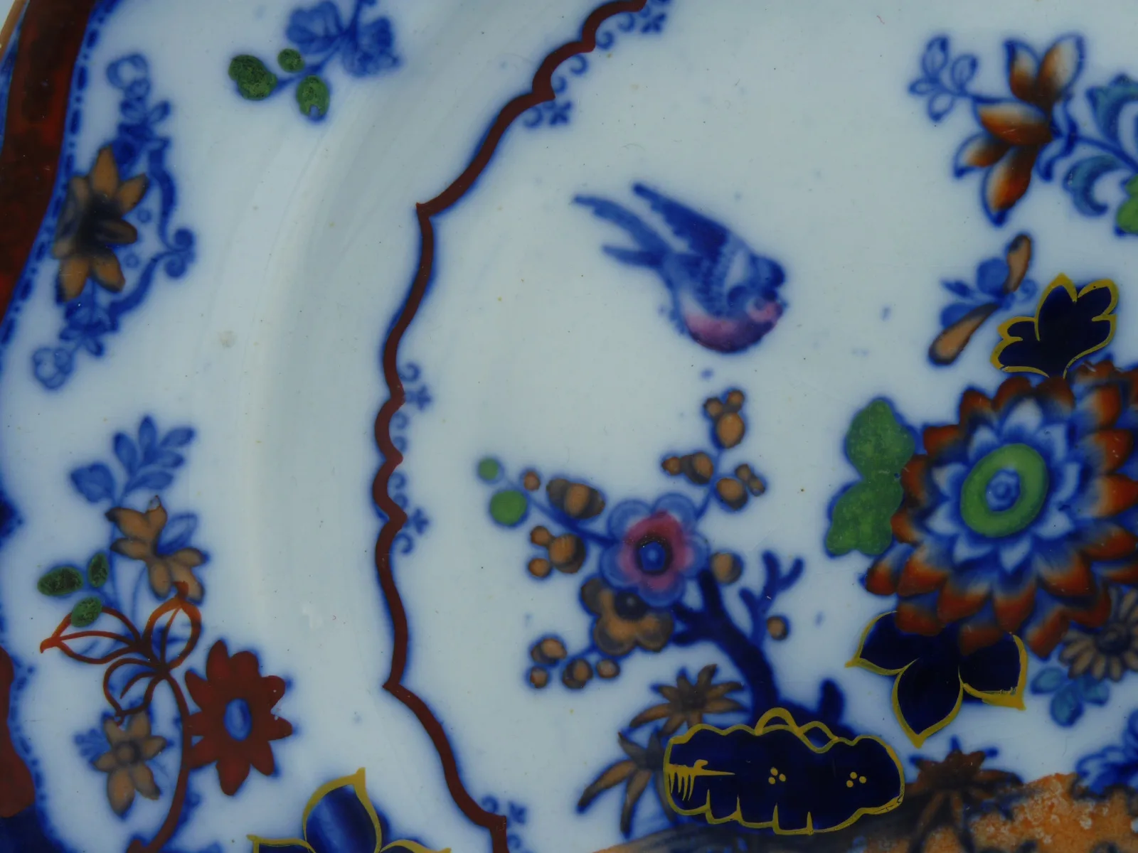 Beautiful Flow Blue & Polychrome Early Plate - Image 15