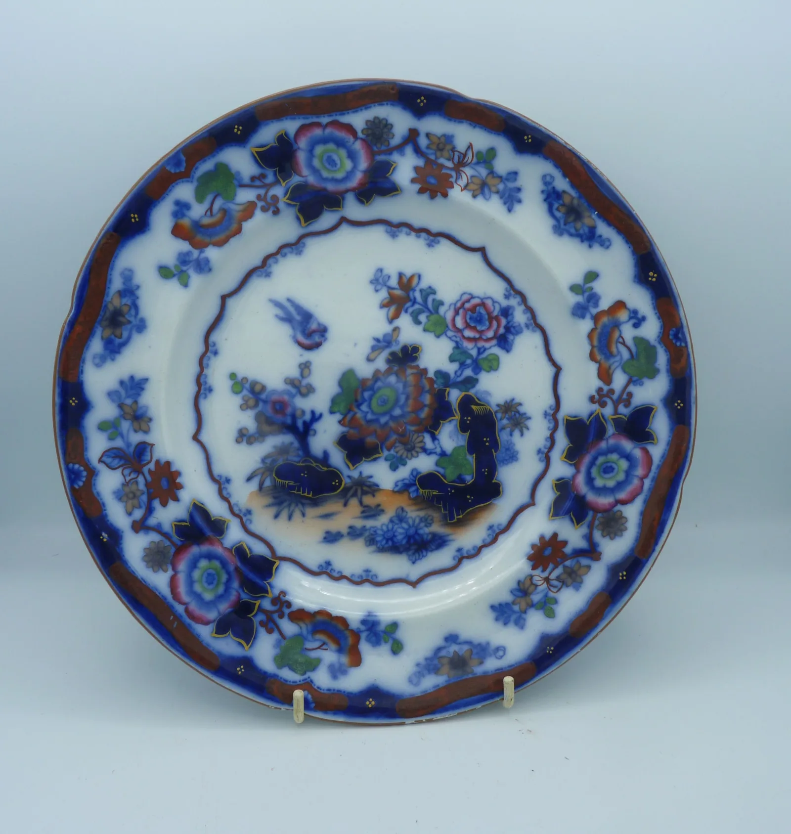 Beautiful Flow Blue & Polychrome Early Plate - Image 10