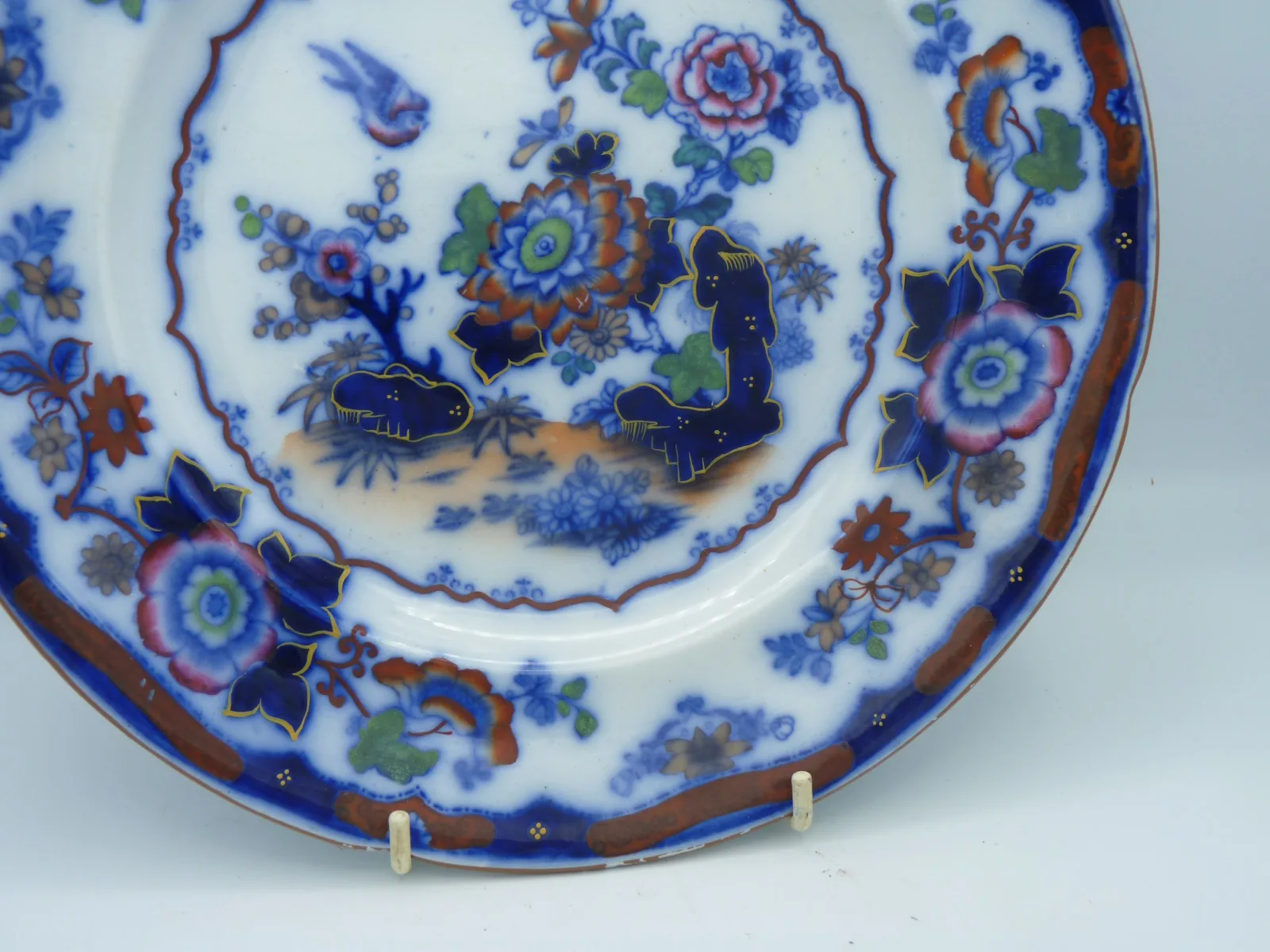 Beautiful Flow Blue & Polychrome Early Plate - Image 9