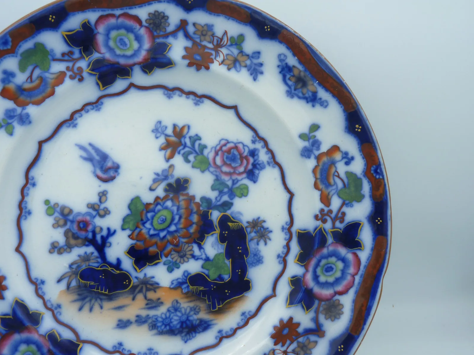 Beautiful Flow Blue & Polychrome Early Plate - Image 8