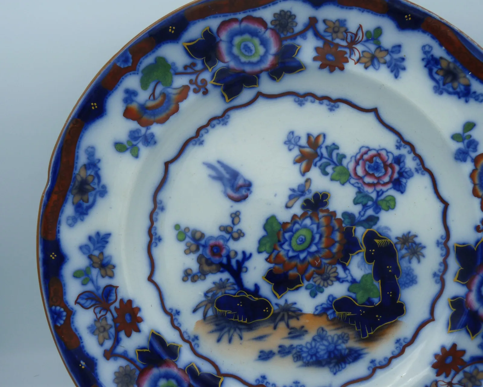 Beautiful Flow Blue & Polychrome Early Plate - Image 7