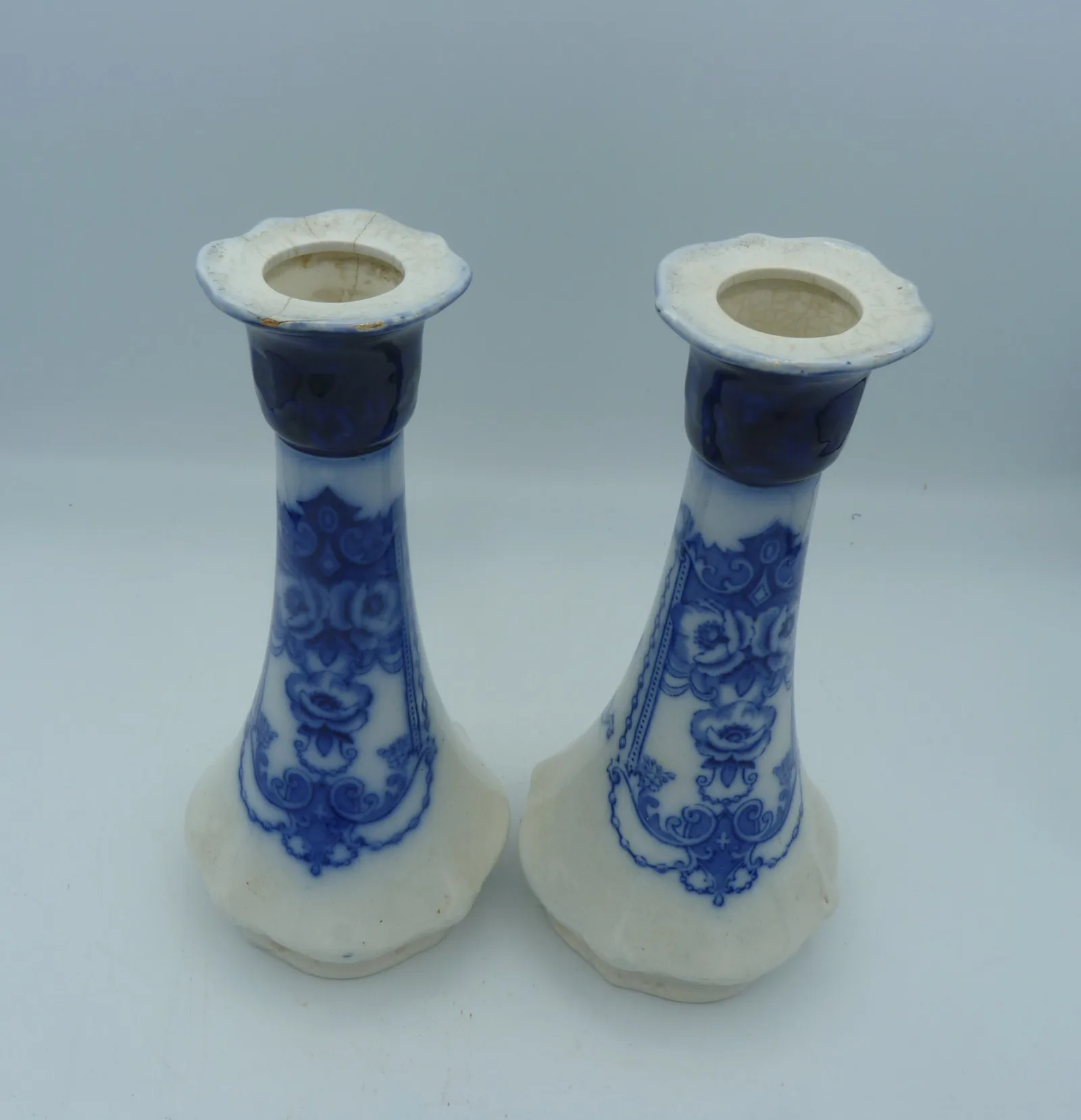 A Pair of Flow Blue Candlesticks – 1 a/f - Image 9