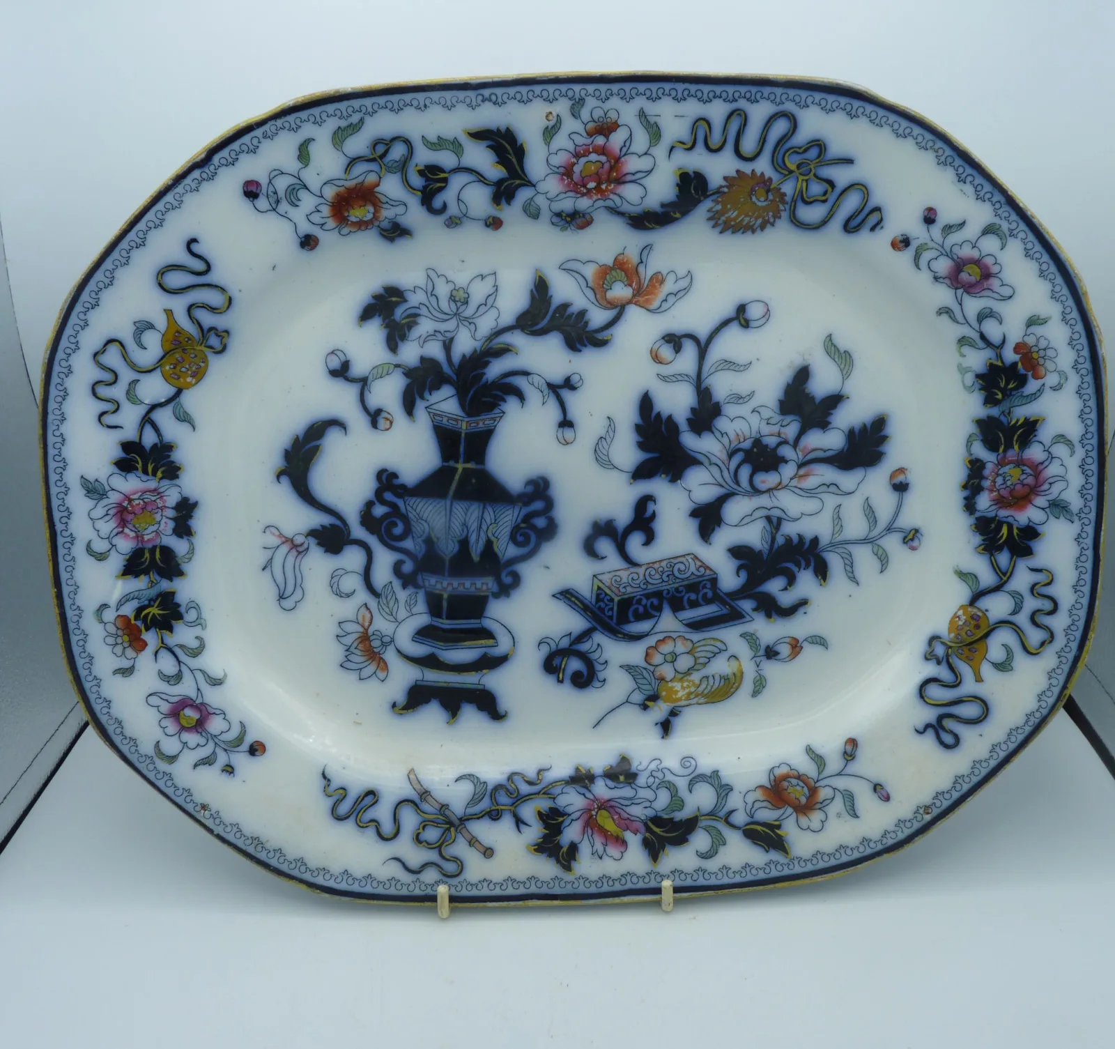 Flow Blue & Polychrome Japanica Platter