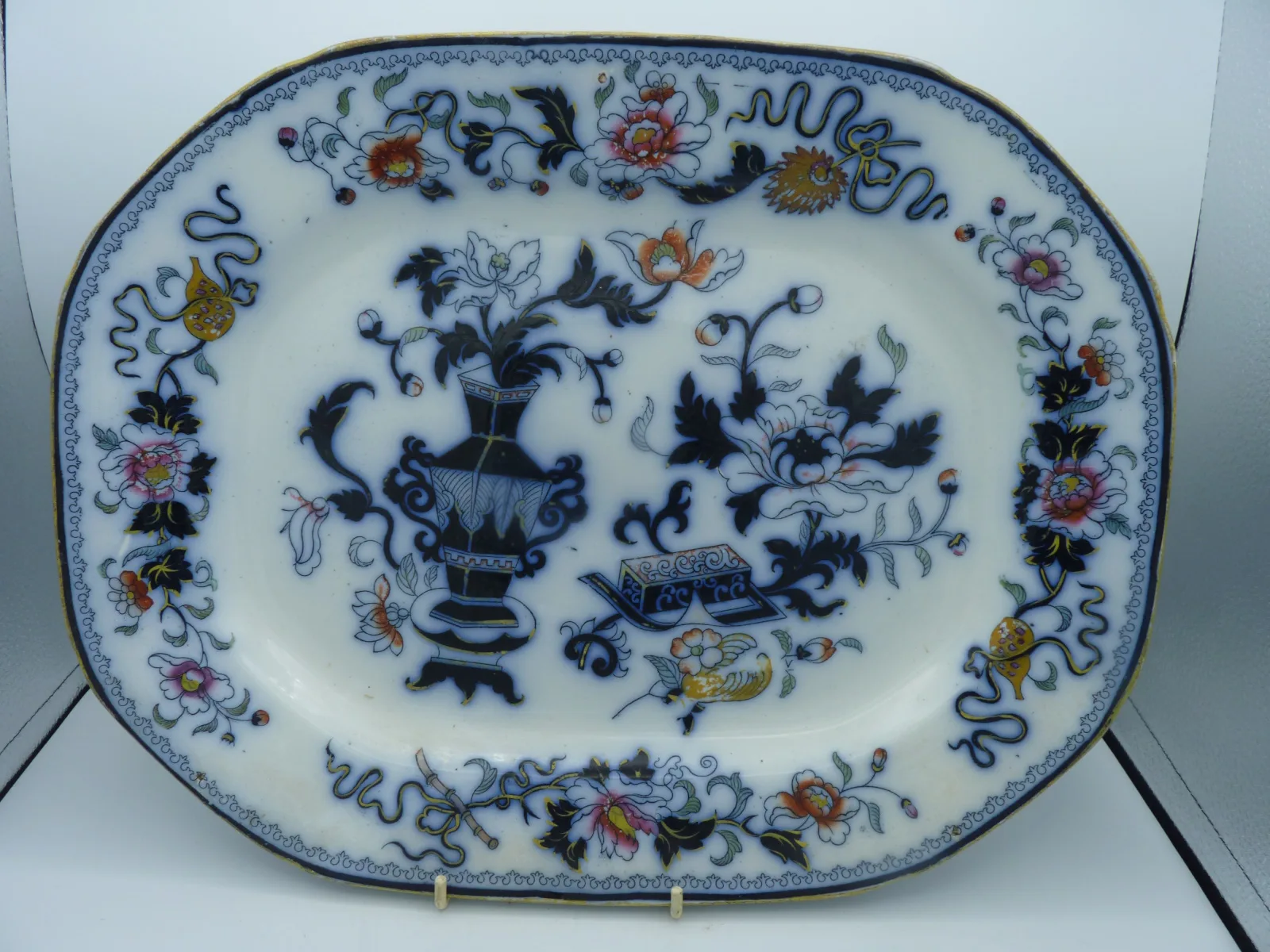 Flow Blue & Polychrome Japanica Platter - Image 11