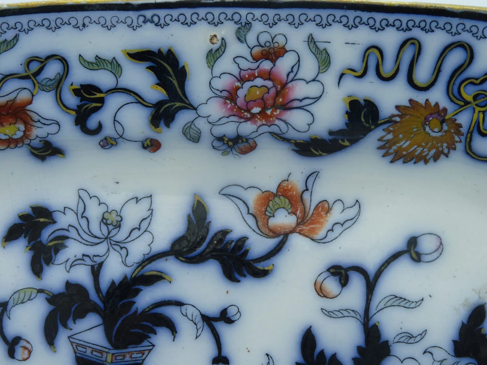 Flow Blue & Polychrome Japanica Platter - Image 10