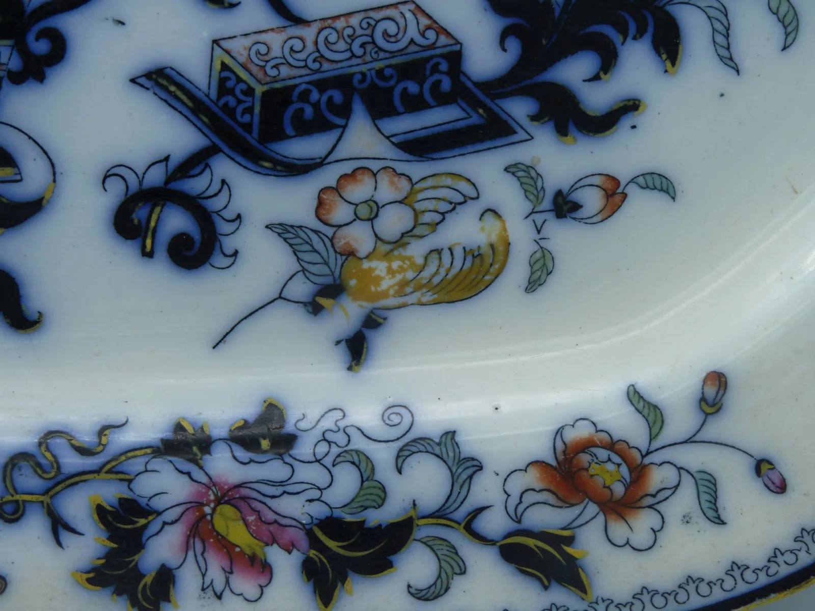Flow Blue & Polychrome Japanica Platter - Image 8