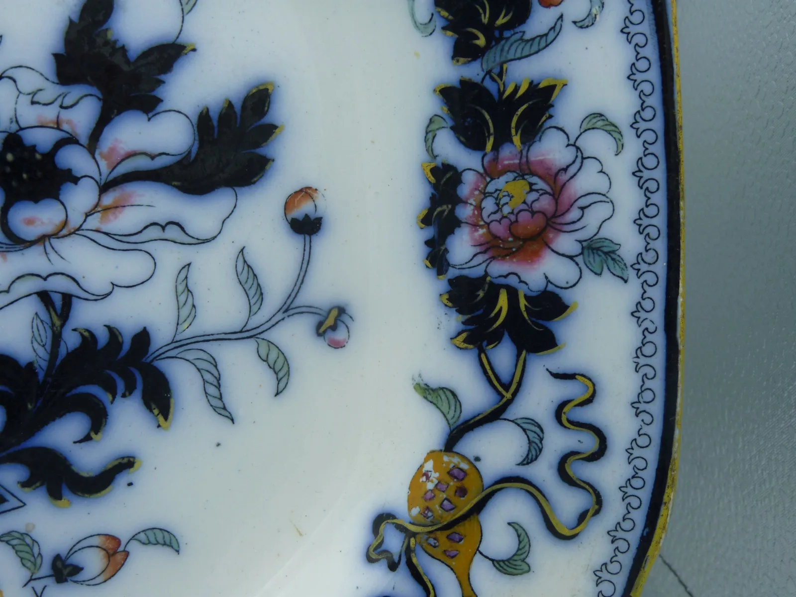 Flow Blue & Polychrome Japanica Platter - Image 7