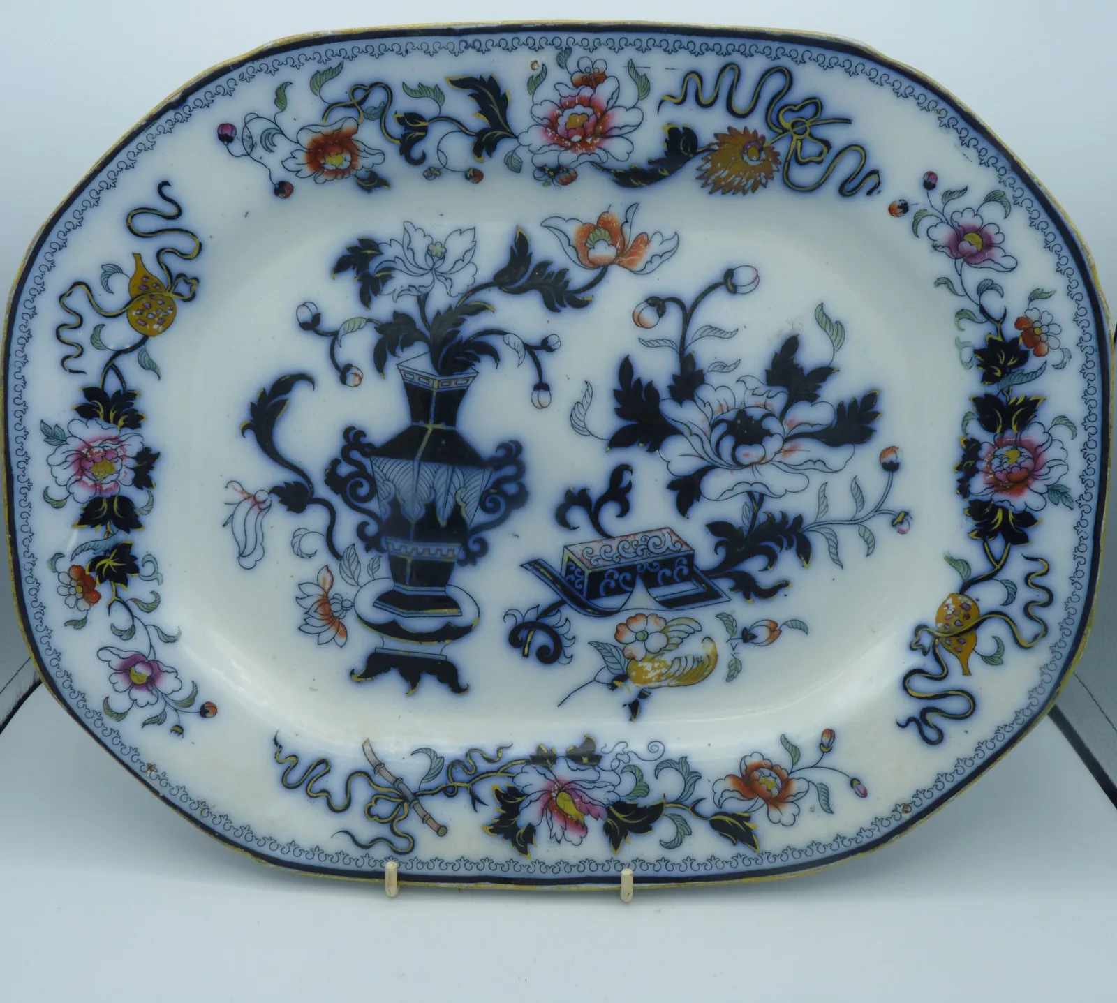 Flow Blue & Polychrome Japanica Platter - Image 5