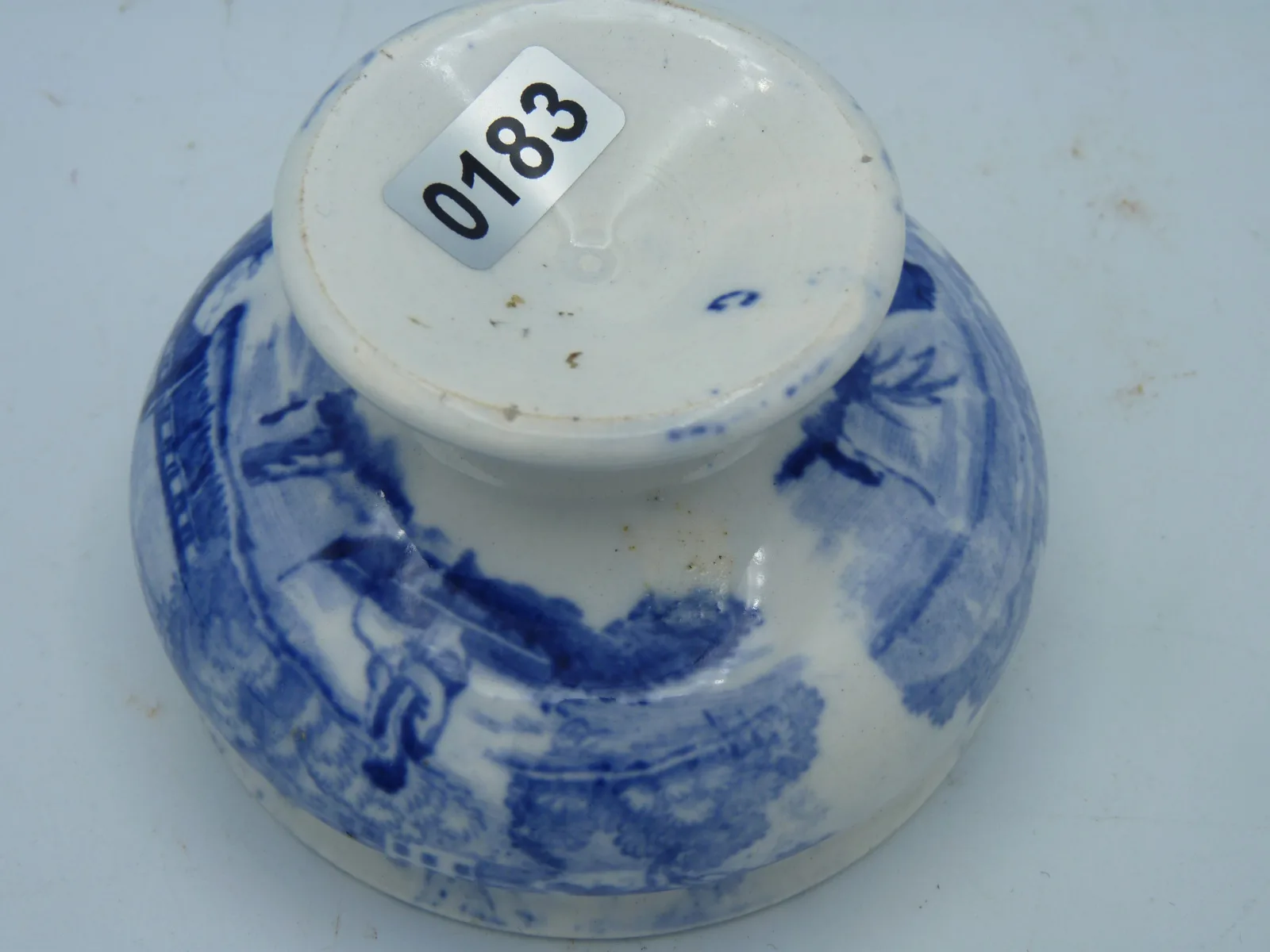 Blue & White Transferware Salt Dip - English Rural Scene - Image 4