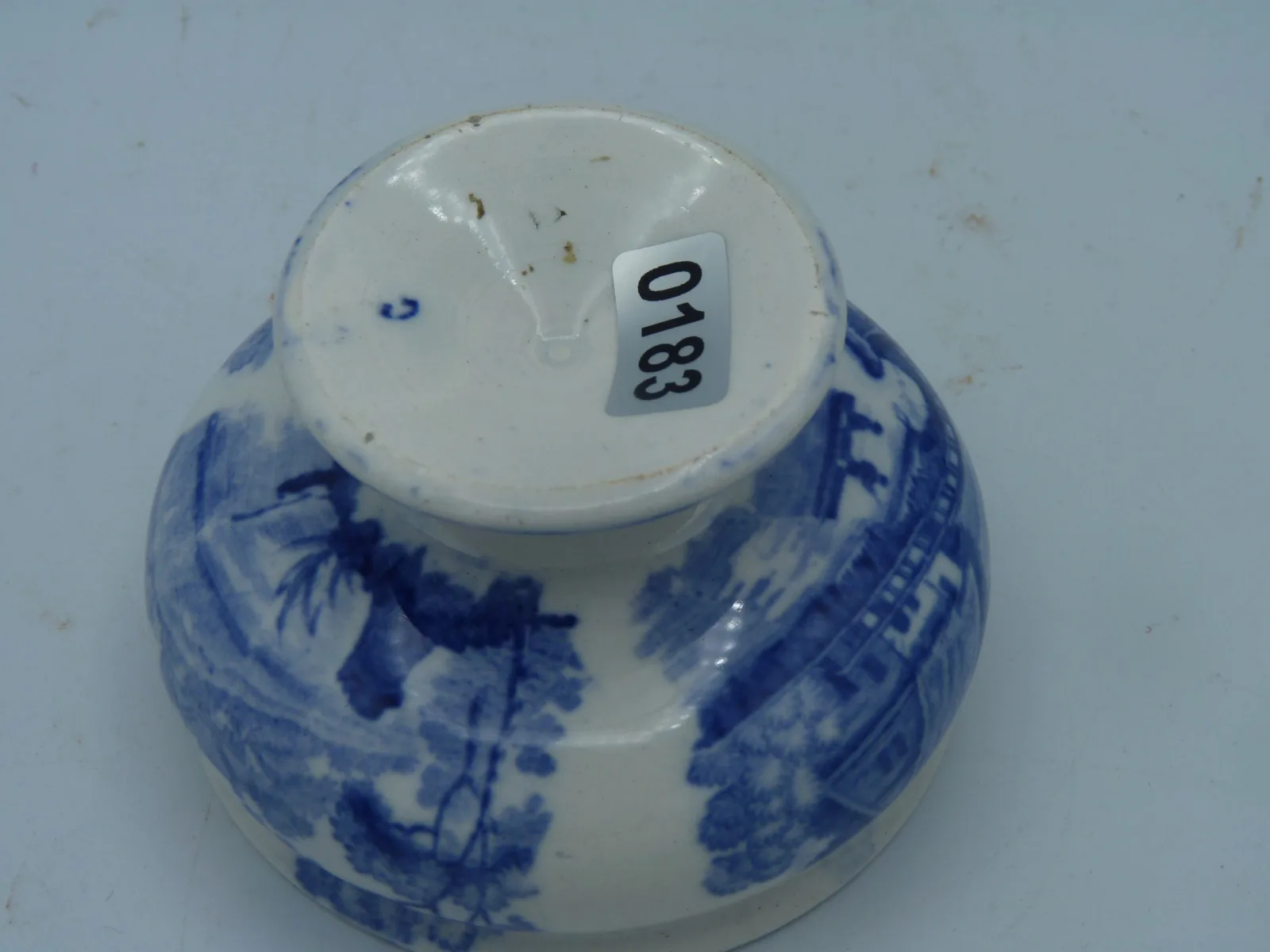 Blue & White Transferware Salt Dip - English Rural Scene - Image 3
