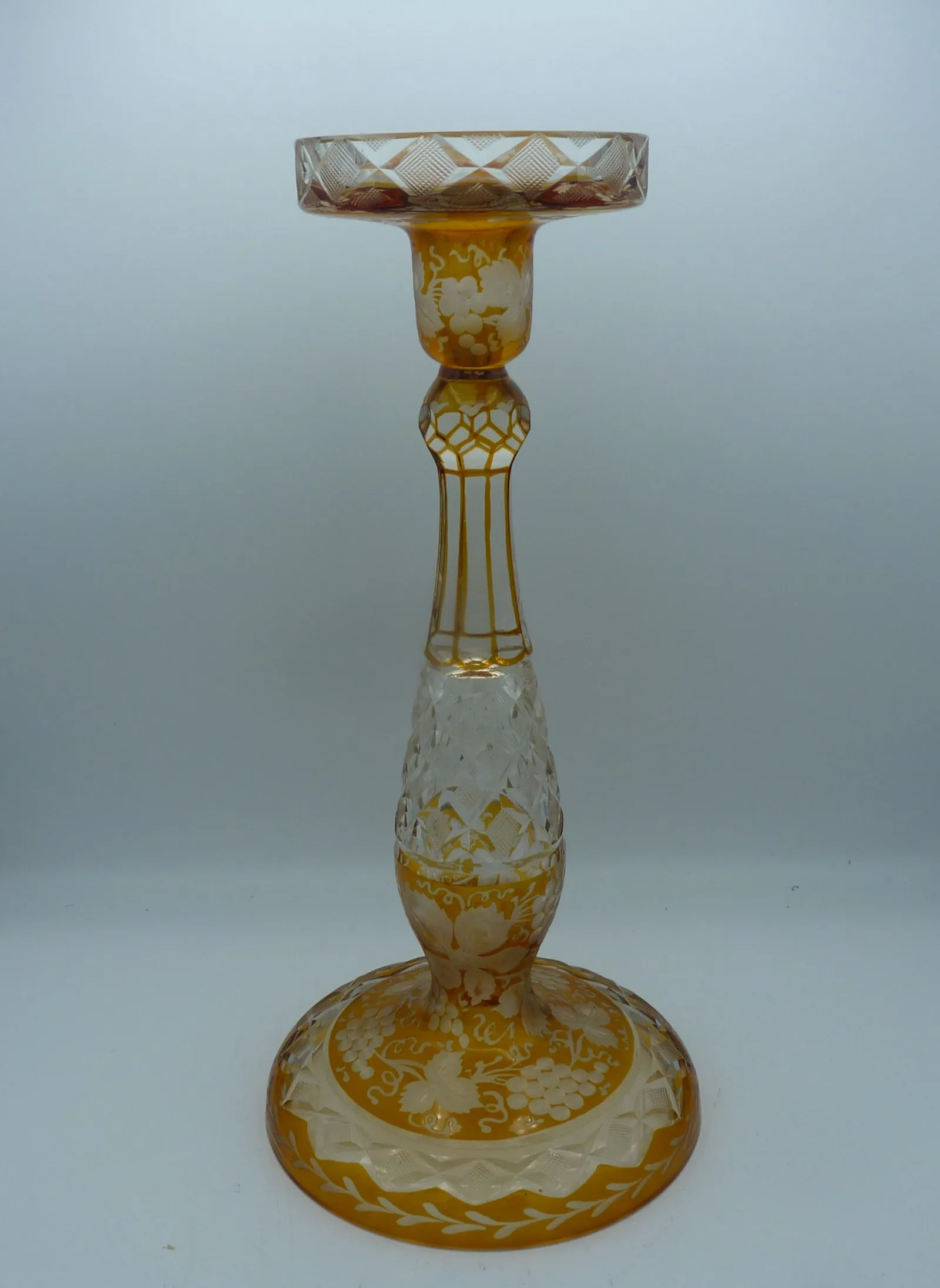 Antique Amber Bohemian Glass Pillar Candleholder