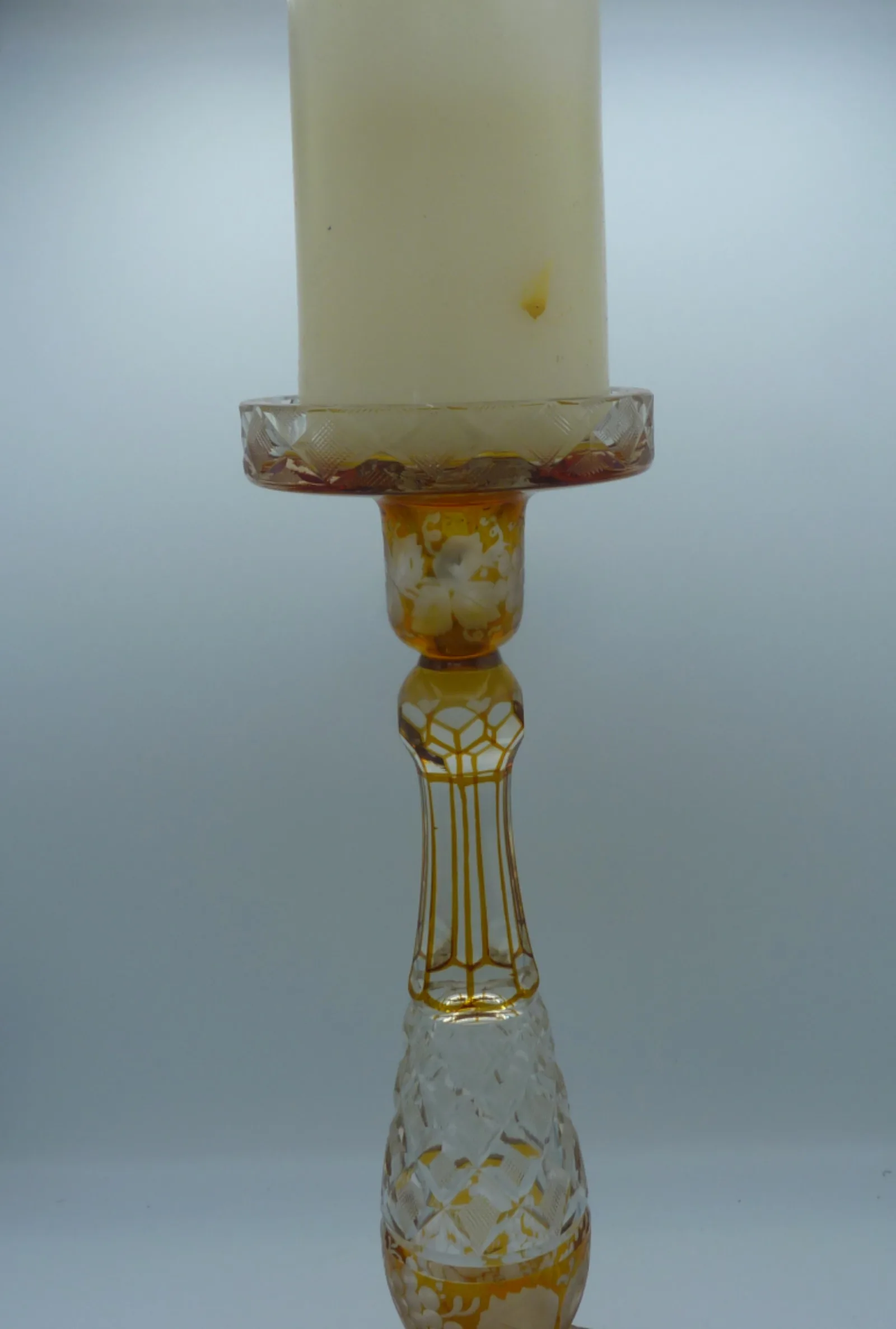 Antique Amber Bohemian Glass Pillar Candleholder - Image 8