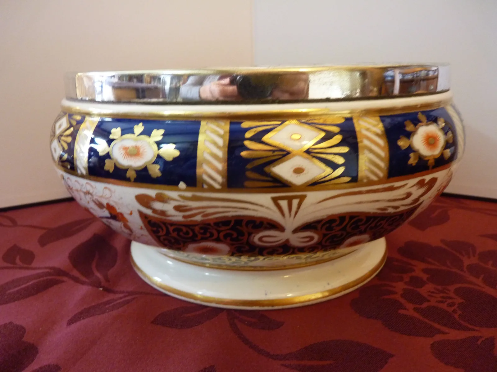 Imari-style Salad Bowl  with Silver Plated Rim – Polychrome with gold