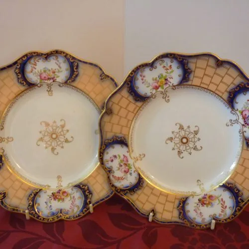 Pair of Flow Blue Polychrome Dessert Plates